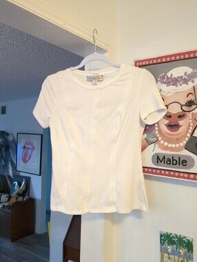 ‼️ SALE Catherine Malandrino White Stretch T-Shirt Top XS Performance